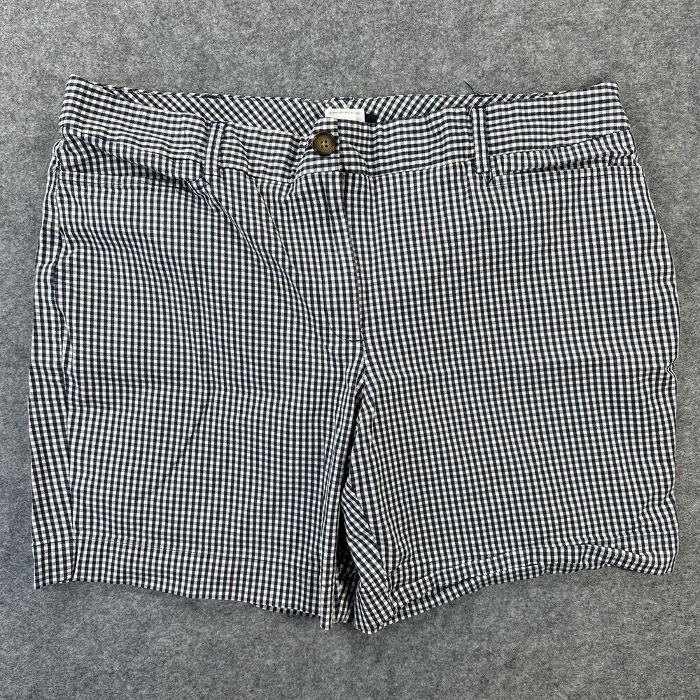 Lands' End Shorts Womens 16 Navy White Gingham Fit 2 Chino Stretch Casual